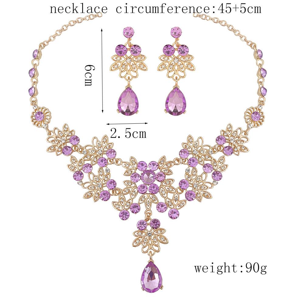 DIEZI Luxury Wedding Bridal Purple Pink Crystal Necklace Earrings Jewelry Sets For Women Fashion Water Drop Rhinestone Jewelry