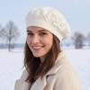 Solid Color Flower Wool Beret Knitted Beret Hat Sweet French Style Painter Cap  Autumn Winter