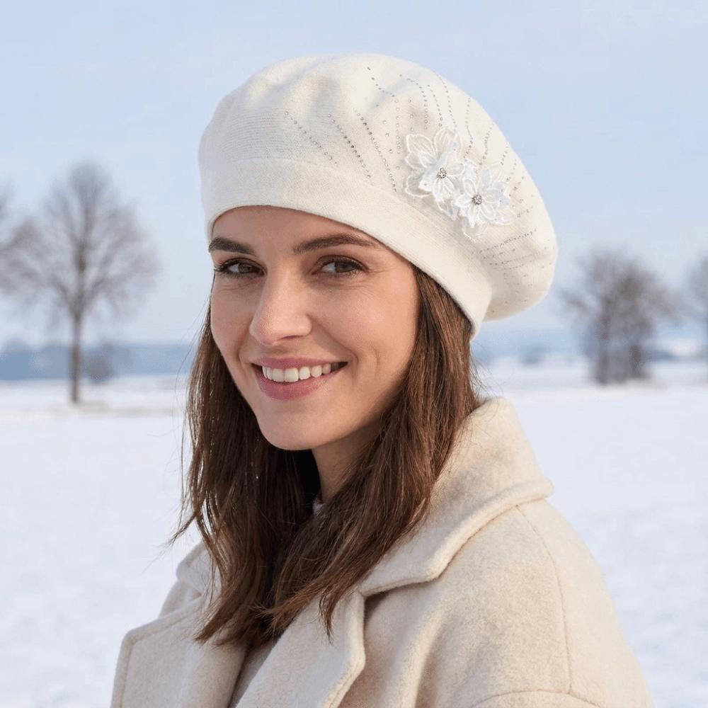 Solid Color Flower Wool Beret Knitted Beret Hat Sweet French Style Painter Cap  Autumn Winter