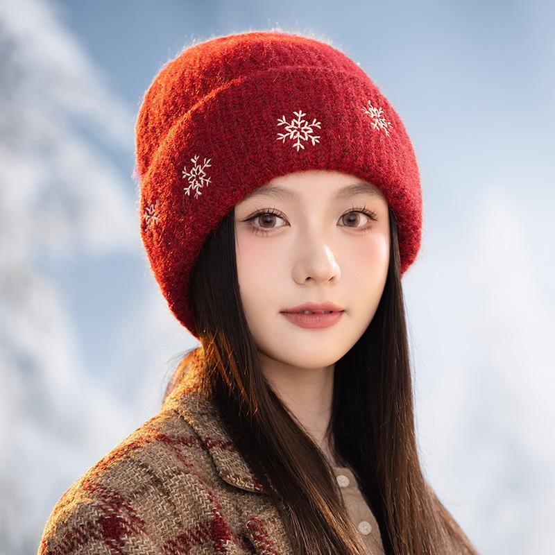 New Christmas Snowflake Wool Hat In Autumn and Winter Korean Versatile Windproof Hat for Women Casual Warm Ear Protection Head Hat