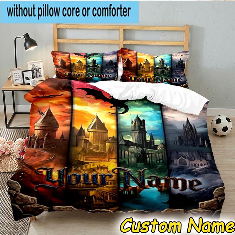 3pcs Custom Name Seek Hallows Witch Bedding Set Includes 1 Duvet Cover & 2 Pillowcases for All Seasons Dormitory Home Decor Christmas gifts