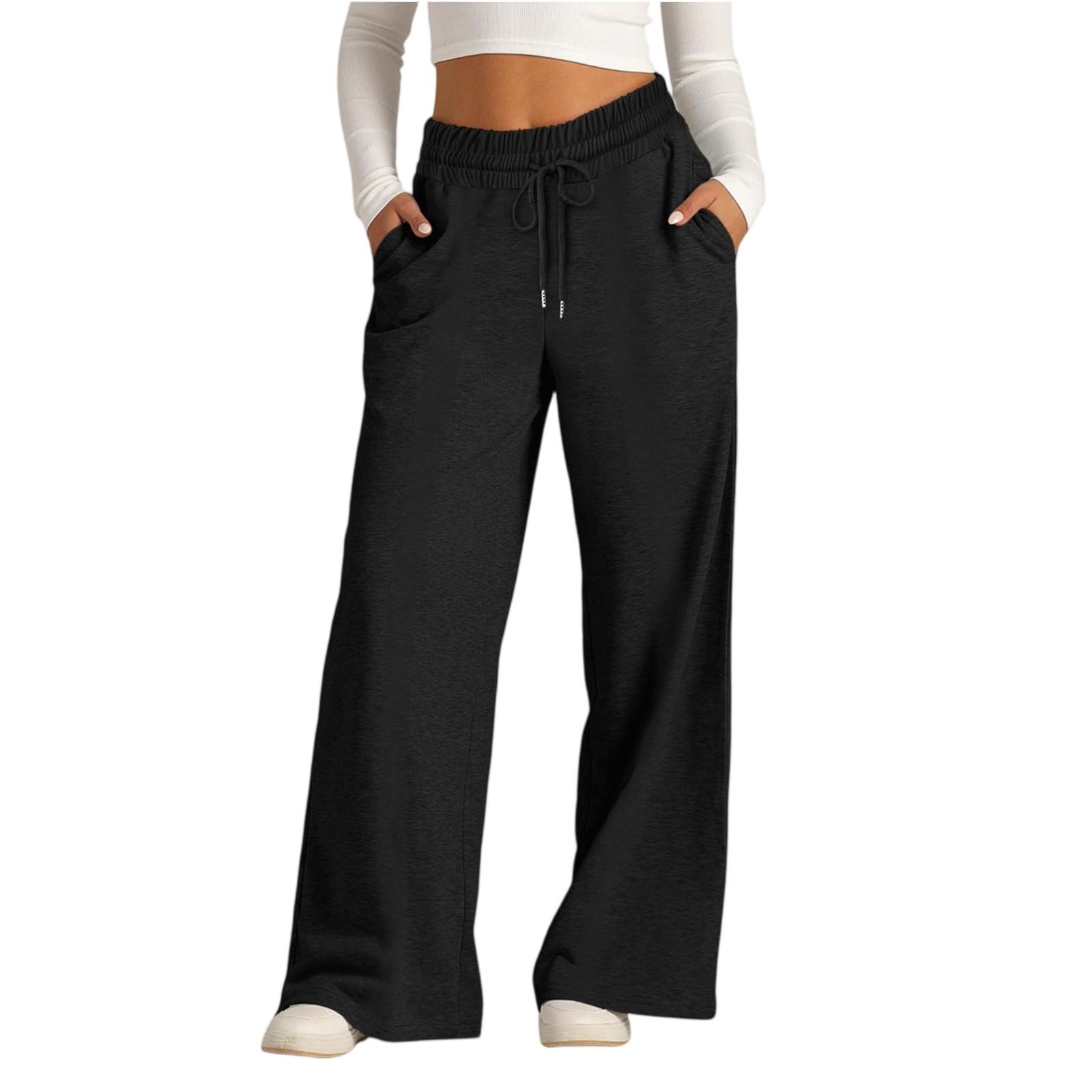 

Women s Wide-leg Sweatpants Fashionable Drawstring Loose Sweatpants XXL чёрный