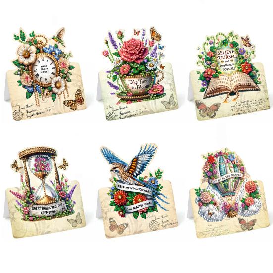 6 Pcs DIY Rhinestone Painting Birthday Gnome Greeting Card Kit 5D Rhinestone Art Birthday Cards for Adults Kids Anniversary Holiday Gifts