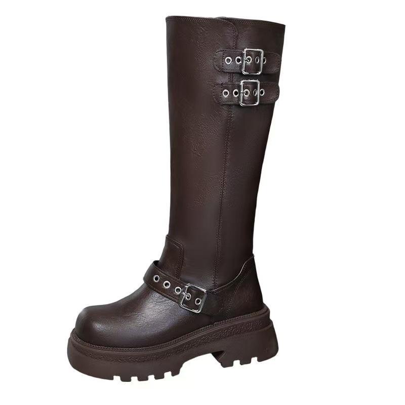 Retro-Stil bequeme hohe Stiefel Neue Schnalle Martin Stiefel für Herbst und Winter