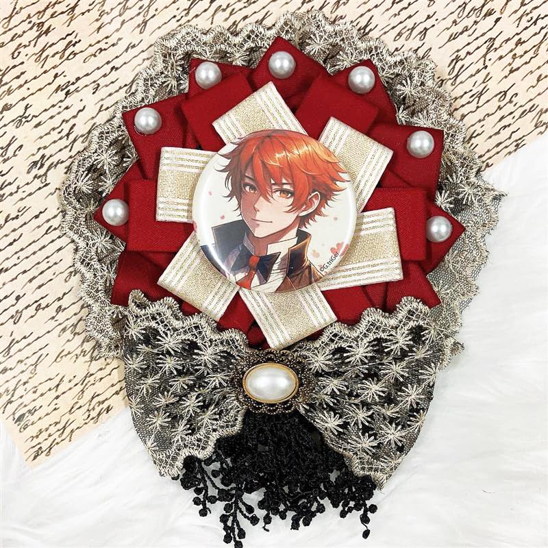 Lace Ribbon Oshikatsu Magnet Otakukatsu 57mm 75mm Rosette Can Badge Rosette/Red [Used]