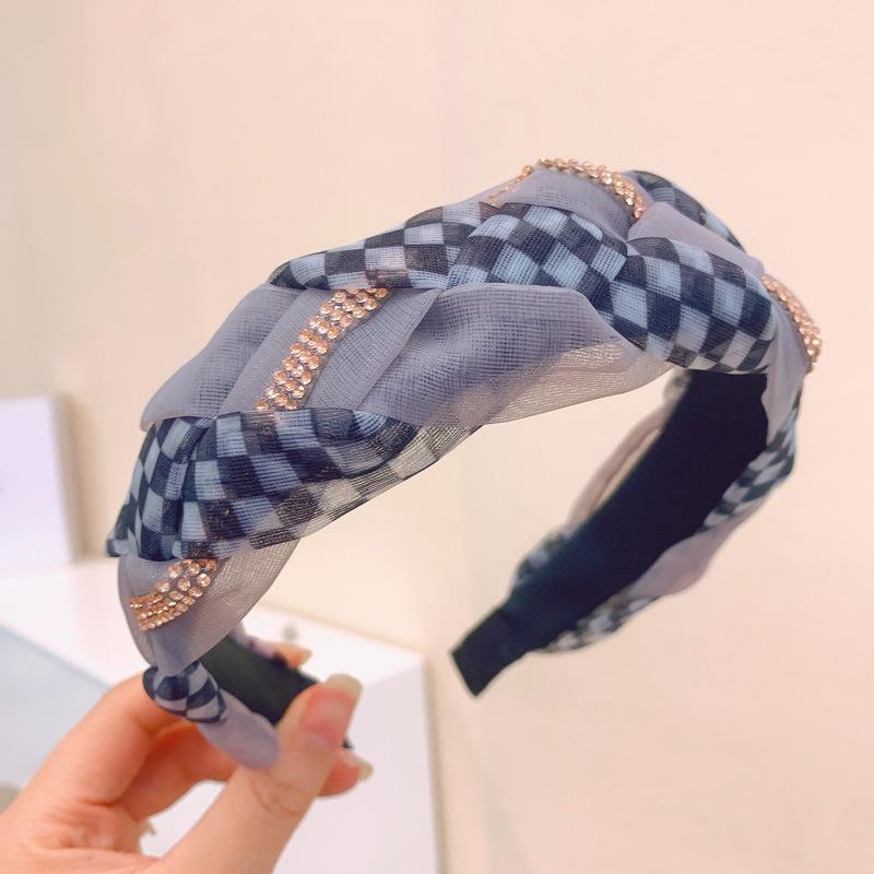 Neue, farbenfrohe Haarreifen für Damenmode: Elegantes, kariertes Organza-Haarband, breites Designer-Haarband, Kopfbedeckung