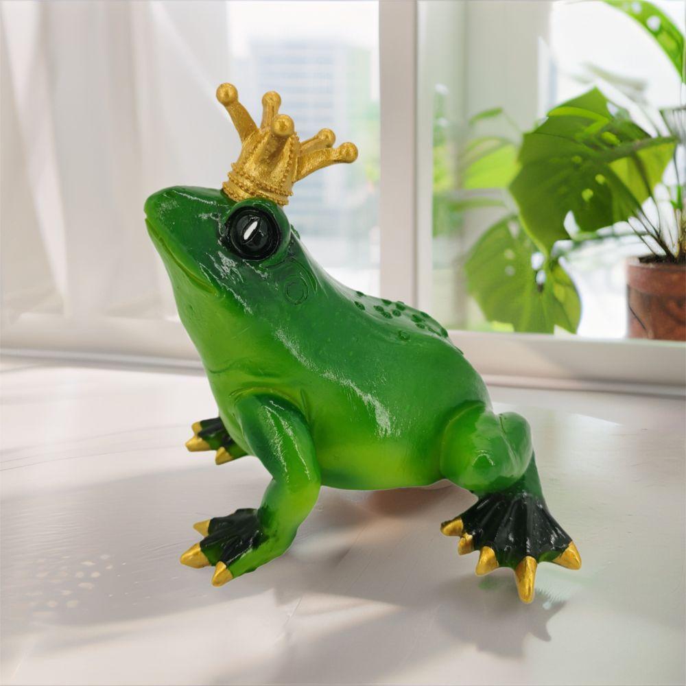 Study Wearing Crown Miniature Frog Statues Handmade Resin Material Frog Figurines Cute Frog Ornament Home Garden