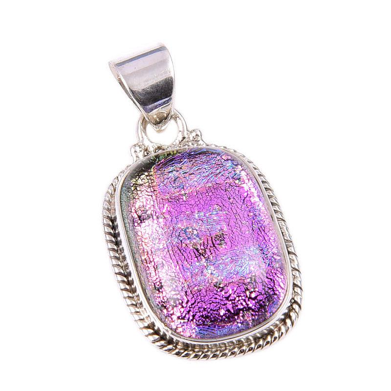 Natural Dico Glass Gemstone 925 Solid Sterling Silver Gift Pendant 1.25" V6q10
