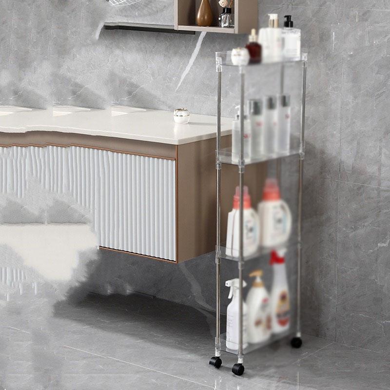 

Прозрачная маленькая тележка стеллаж этаж-этаж туалет щель узкая щель щель для хранения кухня съемное колесо белый