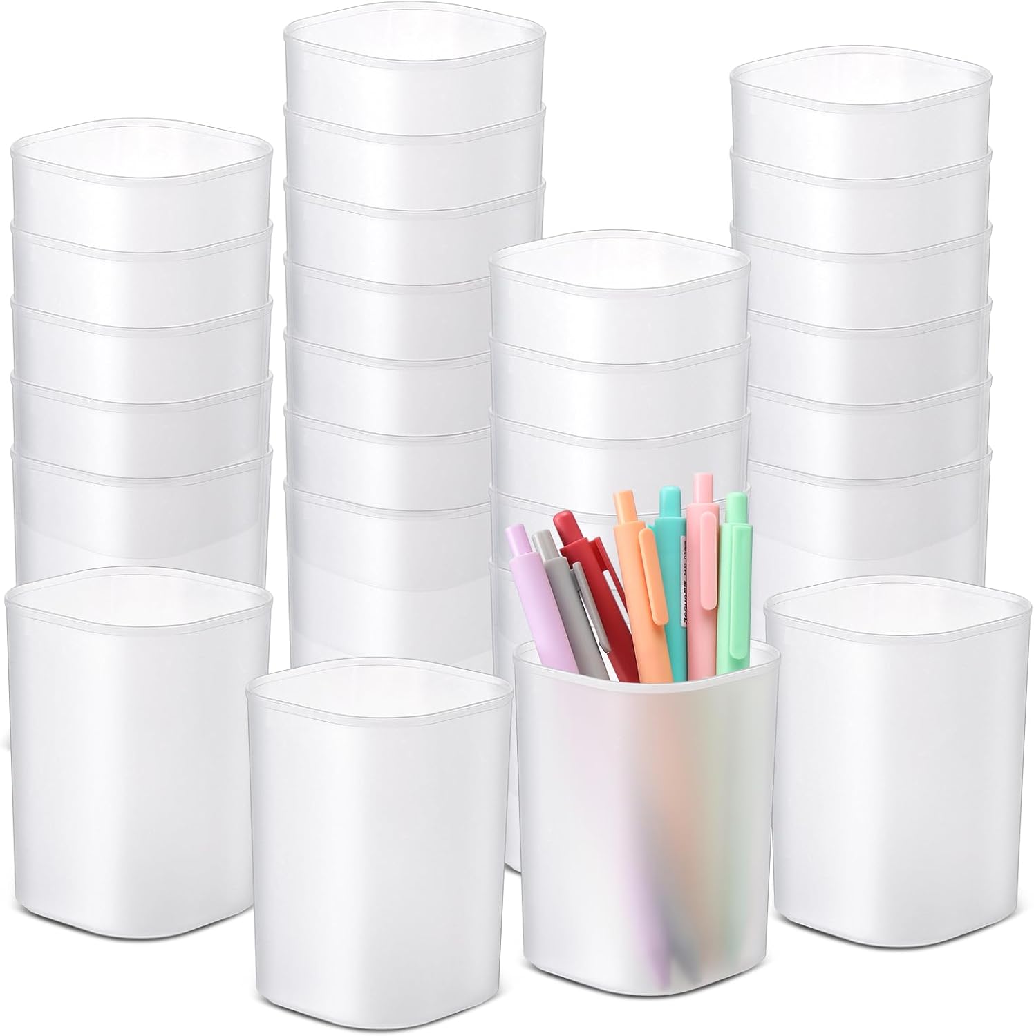 30 Pack Pen Holder Pen Cups for Desk Organizers and Storage Stationery Plastic Matte Pencil Holder Cups Ins Style Transparent