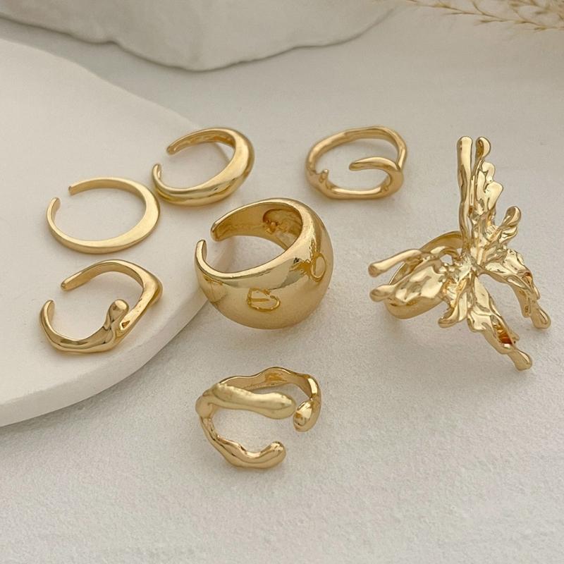 Liquid Lavas Butterfly Rings Set 7 Pieces Trendy Elegant Styles Jewelry Accessory Decoration for Women Daily Use