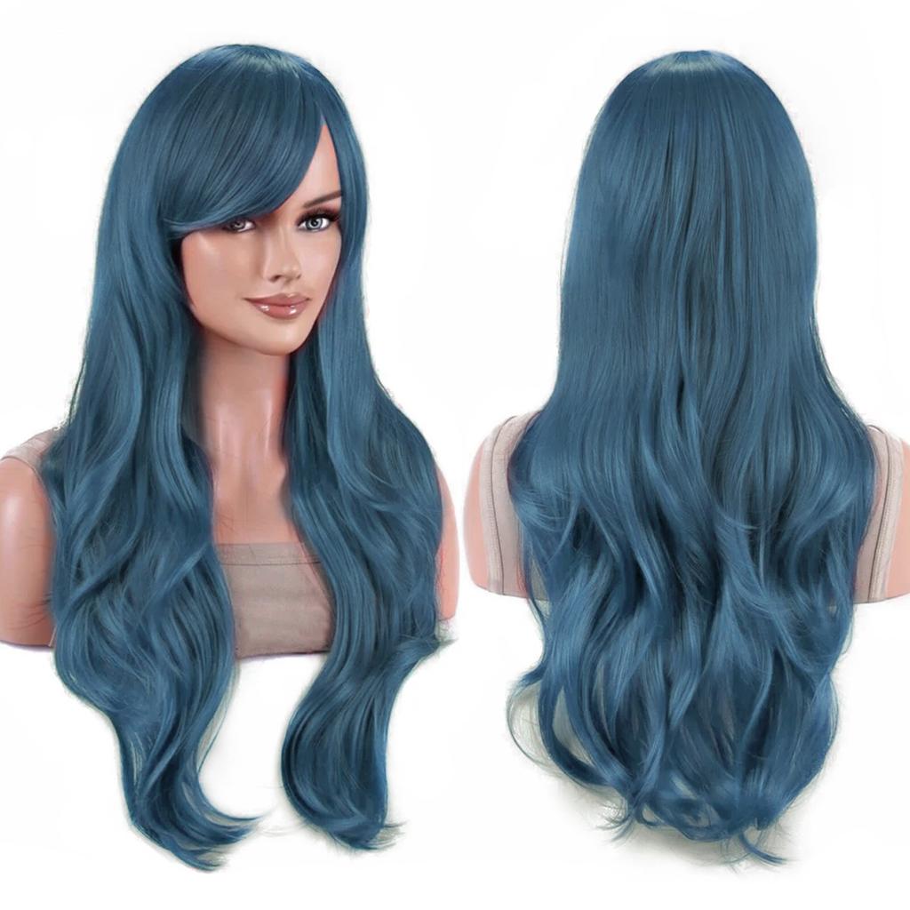 Parrucche Colorate Sintetiche Ondulate per Cosplay Lunghe 70cm con Frangia Parrucca Costume per Donne