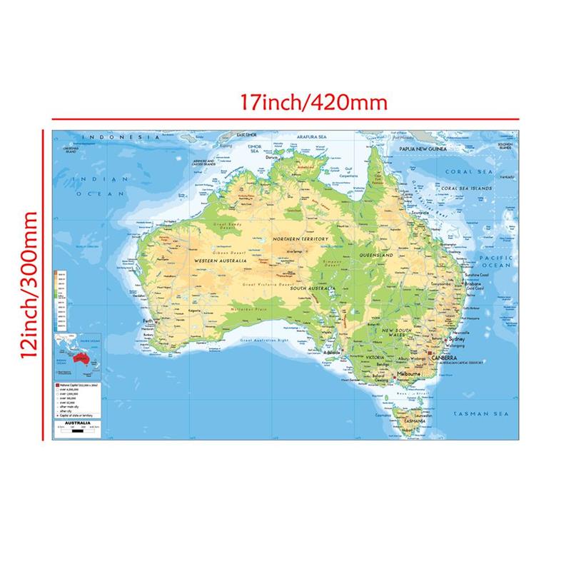 

Карта Австралии без рамки - географическая карта, настенный декор, учеба, подарок, планирование учебы и путешествий, образовательное настенное искусство, украшение дома A3-42*30cm