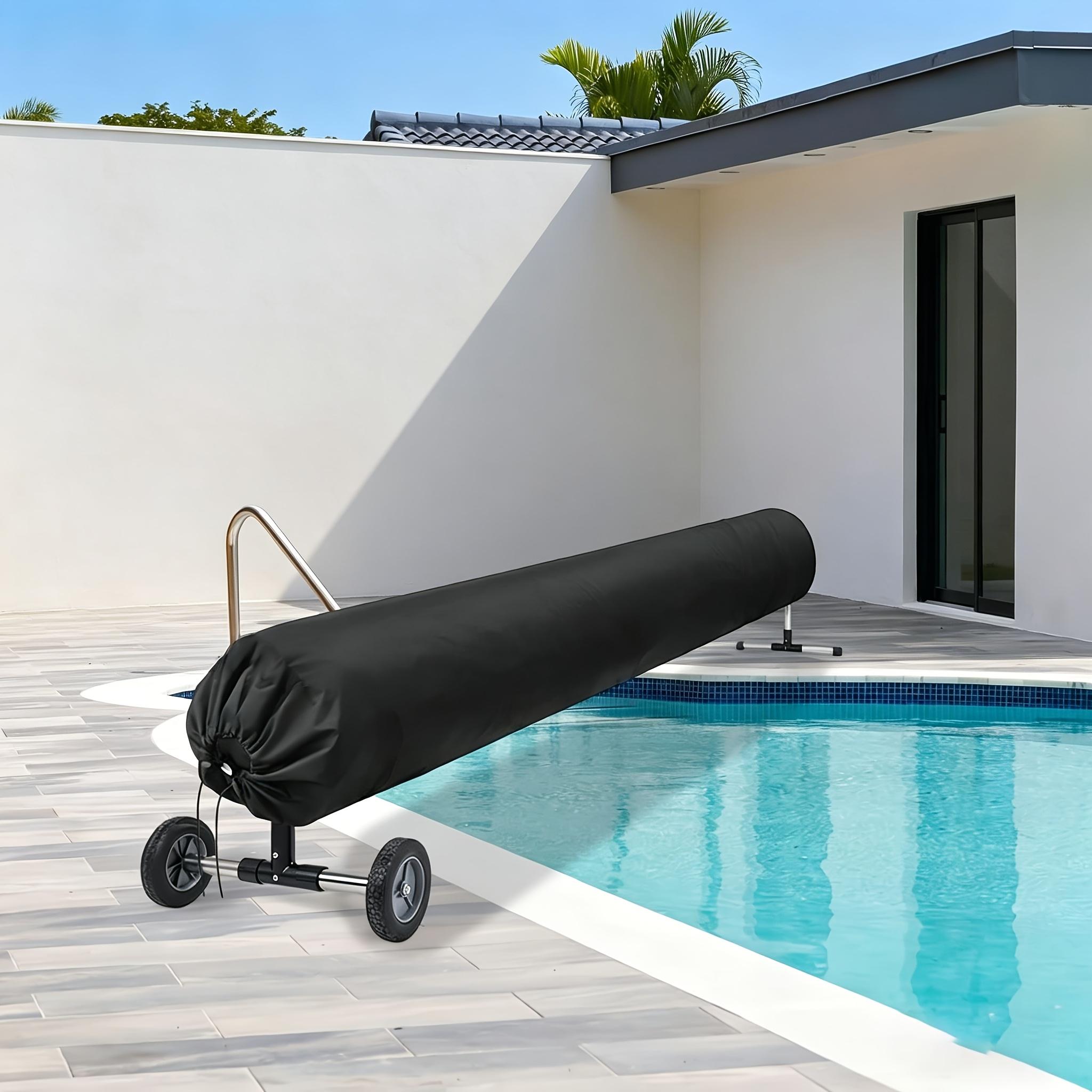 Pool Solar Reel Cover Protective Cover with Drawstring and Straps for Above and Inground Pools, Black (Cover Only) (black,490x96cm) чёрный