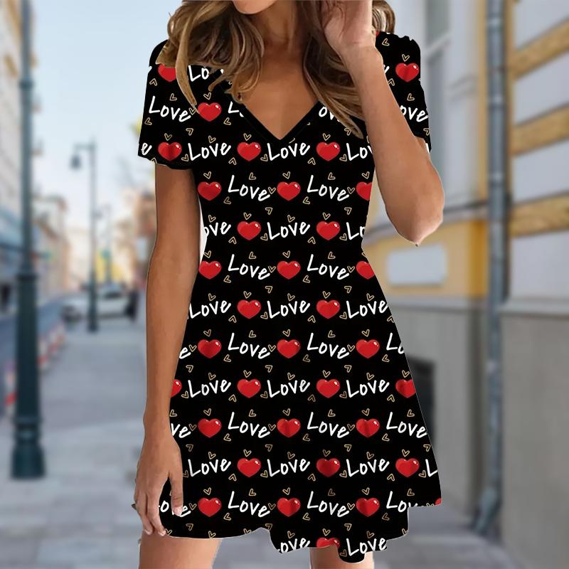 Letní módní dámské šaty s krátkým rukávem a výstřihem do V, krásné květinové tištěné šaty s krátkým rukávem a sexy sukní