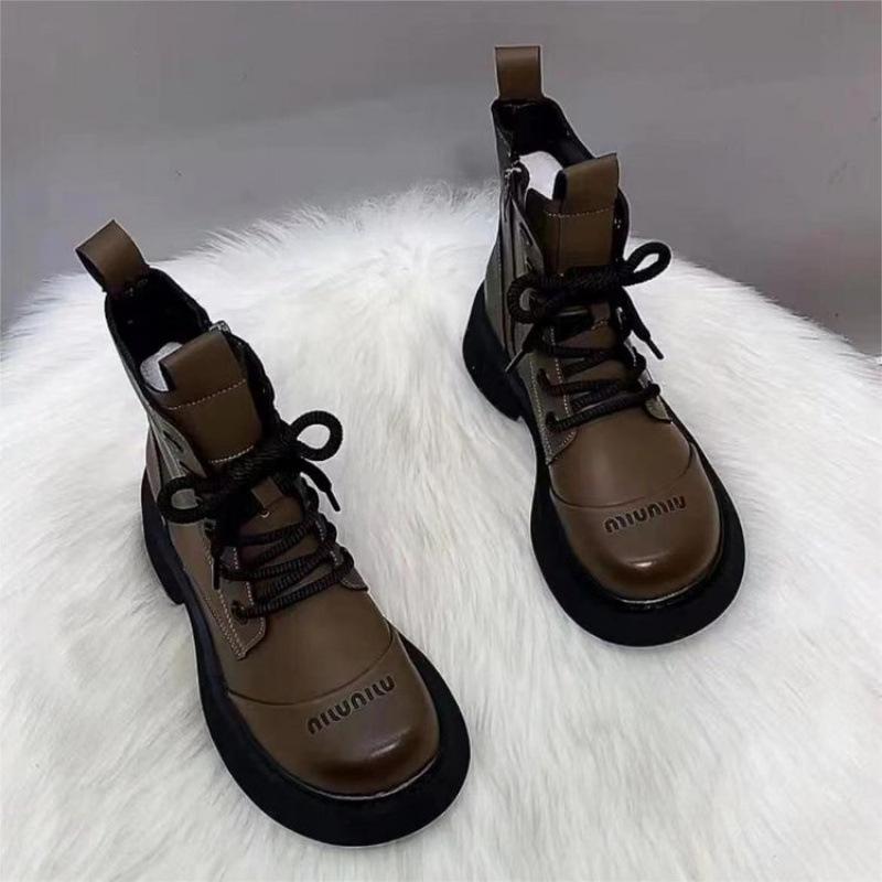 Popular Martin boots women's foreign style new autumn and winter velvet fashion thick-soled British style short boots heightening Maillard boots