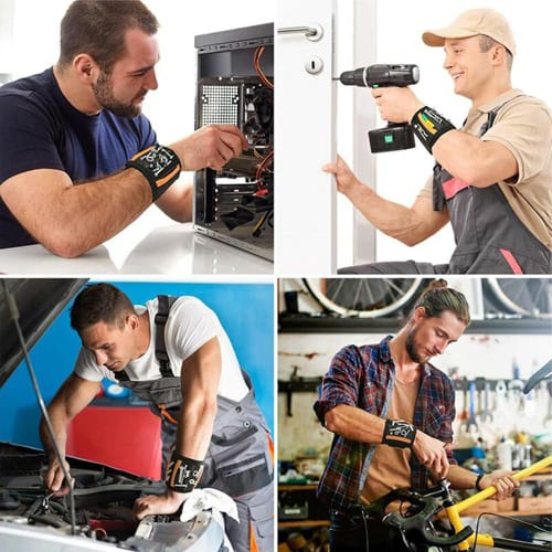 Alioay Magnetic Wristband with 15 Super Strong Neodymium Magnets, 2-Hole Storage Pocket, Bolt Scale Holder, Work Belt