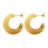 Minimalist C-Shaped Textured Earrings: Titanium Steel Plated 18K Gold - European & American Style for Autumn/Winter (F229)