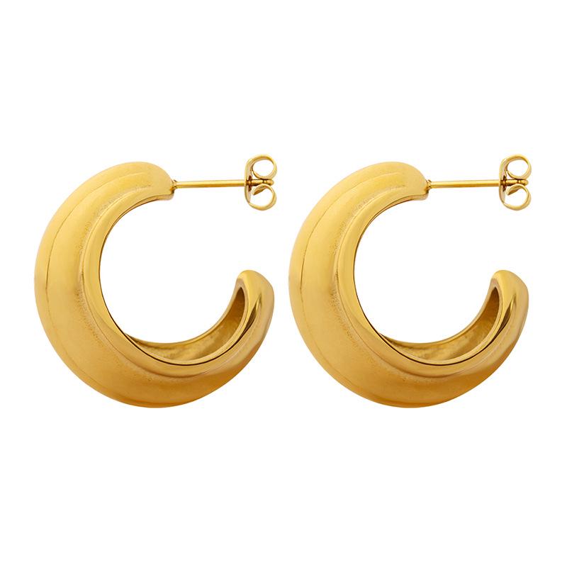 Minimalist C-Shaped Textured Earrings: Titanium Steel Plated 18K Gold - European & American Style for Autumn/Winter (F229)
