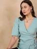 Sea Green Self Design Puff Sleeve Wrap Top