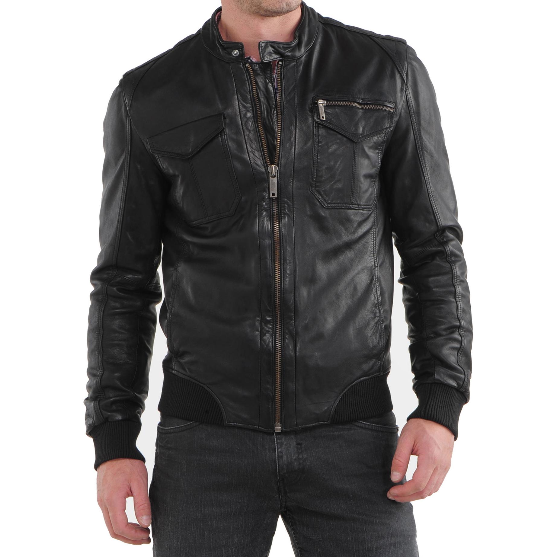

SkinOutfit Men s Genuine Lambskin Black Leather Jacket Stylish Motorcycle Bomber Biker Outerwear MJ 154 XS чорний