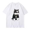 Summer Round Neck Cartoon Cute Big Boss Cat Printed Top Fashionable Casual Pure Cotton Short Sleeved Men's and Women's Unisex T-shirts
