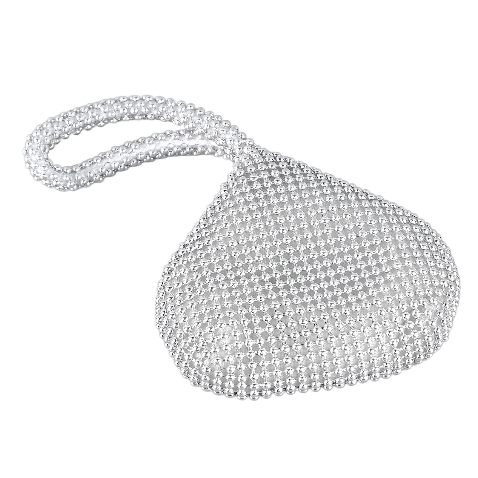 

Women Portable Bead Evening Bag Purse Exquisite Fashionable Elegant Wedding Dancing Party Handbag Silver Handbag
