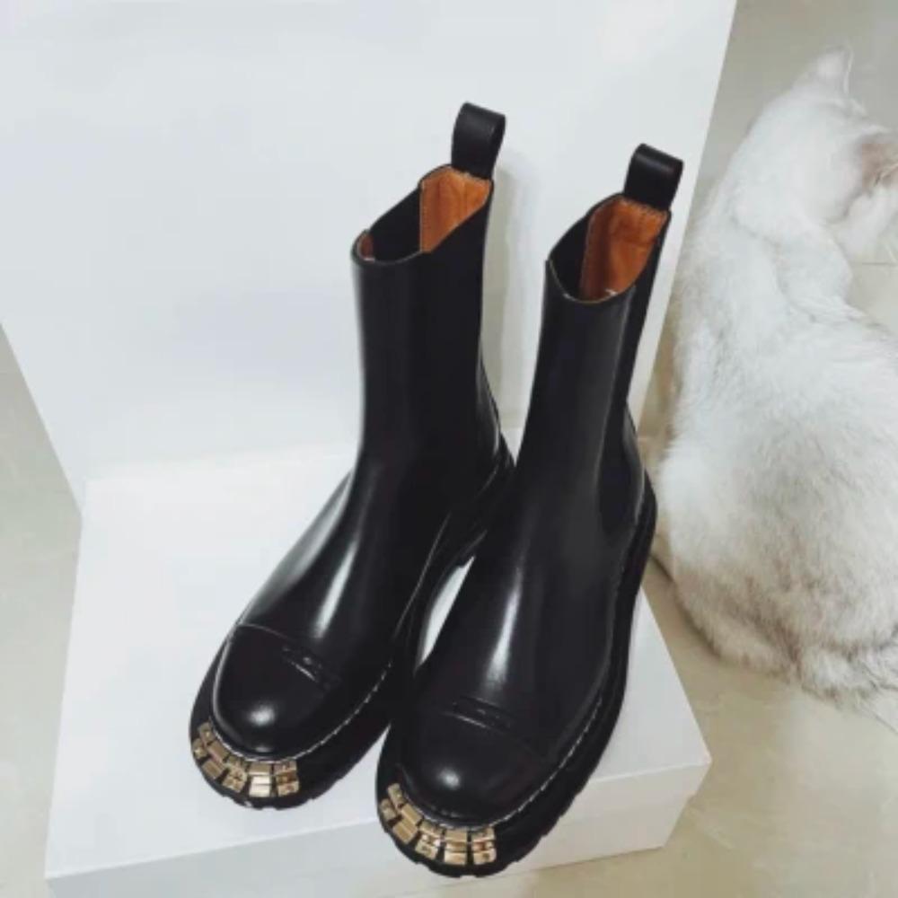 Women's Ankle Boots Platform PU Leather Lace-up Female Footwear Thick Bottom Motorcycle Boots Casual Ladies Shoes Fashion