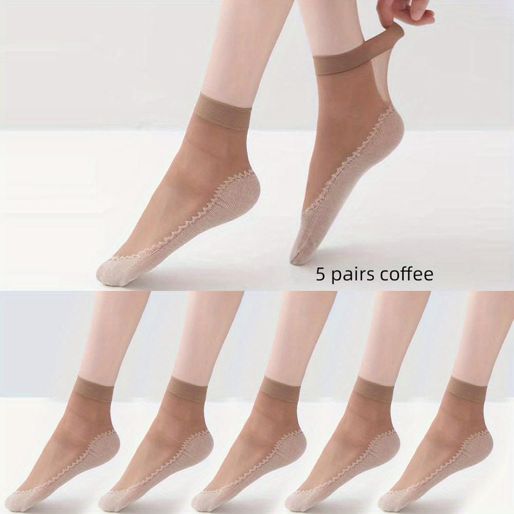5 Pairs Breathable Comfy Semi-sheer Unisex Socks - Non Slip Bottom - Women's Stockings & Hosiery