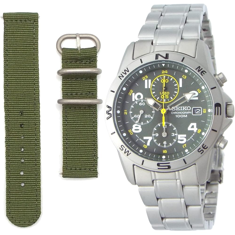 

Seiko Men s Chronograph Military Style Watch with Khaki Yellow Strap SND377P