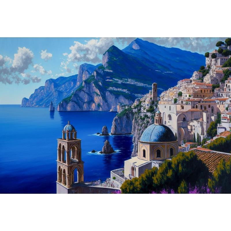Amalfi Coast and Tuscany Vineyard Landscape Poster Italy Travel Wall Art Picture Canvas Painting for Living Room Home Decor