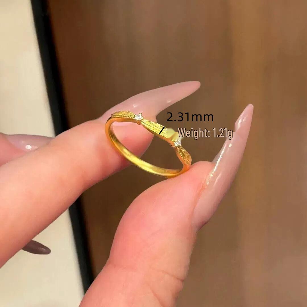 

Gold-Plated Feather Love Open Ring: Women s Luxurious Couple Ring, High-End Design Accessory