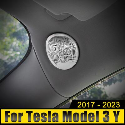 Tesla Model 3 Y 2017 2018 2019 2020 2021 2022 2023 İçin Paslanmaz Araç Ön Okuma Lambası Ses Tweeter Hoparlör Kapak Trim Etiketi
