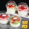 100PCS Pudding Cups Wiht Lids Plastic Boxes Ice-Cream Mousse Dessert Picnic Party Packing Dessert Cups with Lid 250ml/300ml