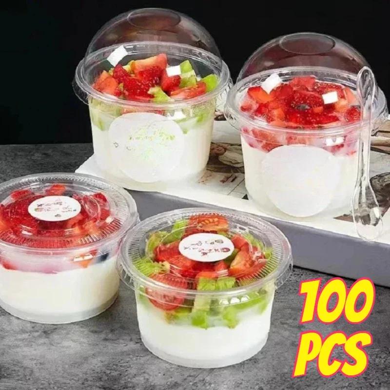 100PCS Pudding Cups Wiht Lids Plastic Boxes Ice-Cream Mousse Dessert Picnic Party Packing Dessert Cups with Lid 250ml/300ml