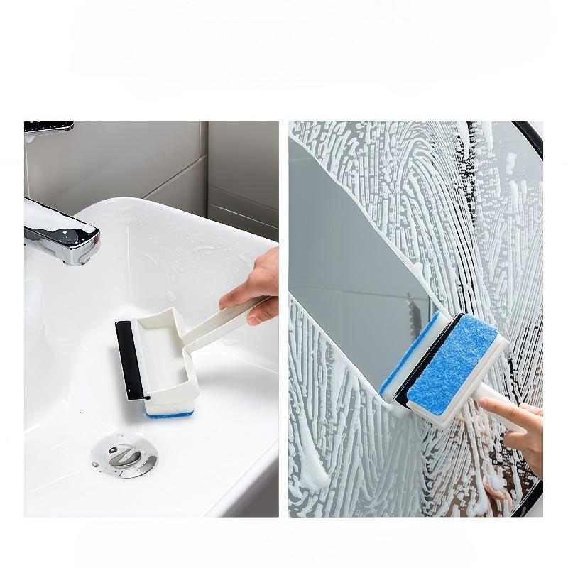 2-in-1 Window Cleaning Scraper Sponge Brush For Glass Tile Mirror Wall Surface Washing And Water Scraping