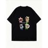 White Oversized T Shirt With Dog Faces And Stars Print For Casual Wear