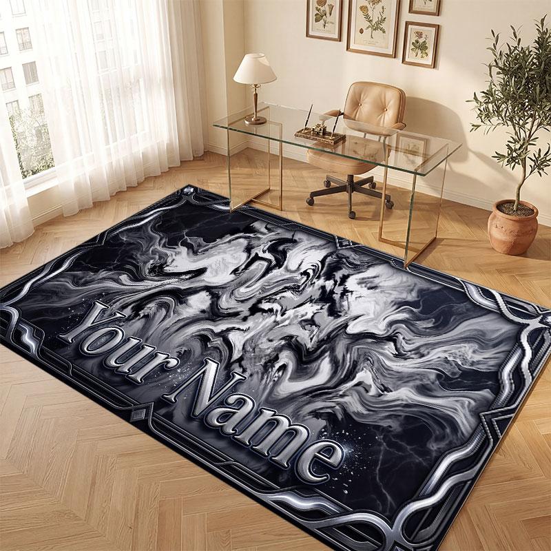 Abstract Geometric Theme Crystal Velvet Floor Rug Personalized Custom Name Text Warm Carpet Home Decoration