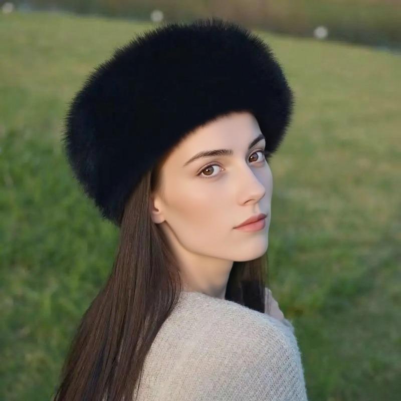 Winter Fluffy Imitation Fur Thickened for Keep Warmth Plush Bucket Hats Women Fashion Outdoor Skiing Ear Protection No Eaves Hat