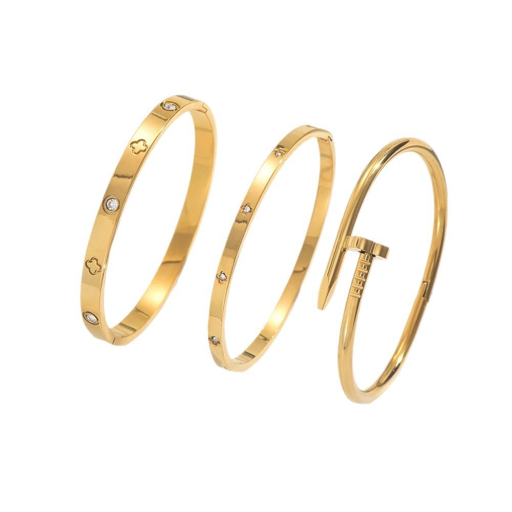 Luxury and High-end Feel Bracelet Set, Nails, Slim Waist, Four-leaf Clover Bracelet, Gold Bangles