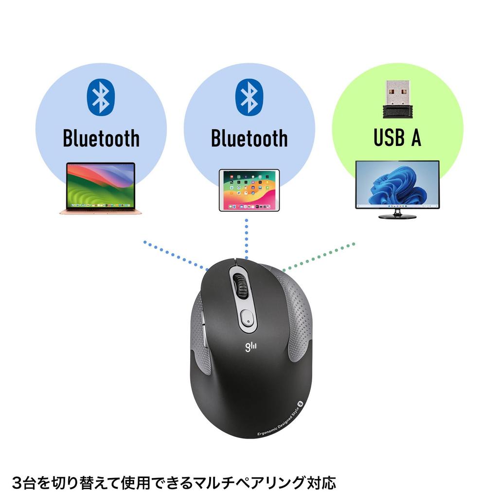 Sanwa Supply Silent Wireless Ergonomic Combo Mouse Wireless 58mm (2.4GHz + Bluetooth, Height) MA-EWBBS528LBK