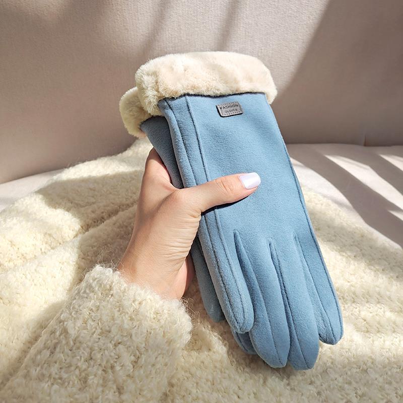 Gloves winter female Korean version cute bow velvet thickened autumn riding electric car cold protection warm touch screen wholesale
