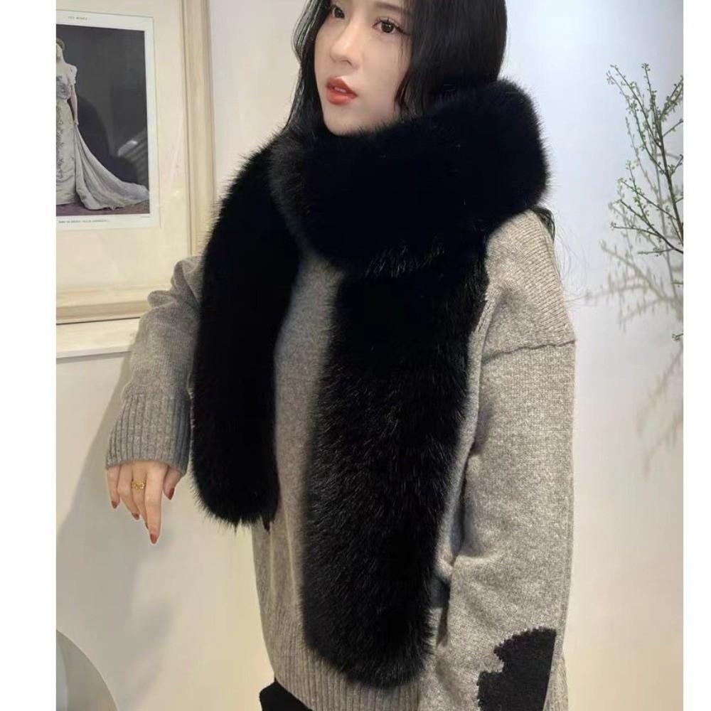 Solid Color Plush Neck Warmer Thick Fluffy Long Scarf Fashion Imitation Mink Fur Scarf Party