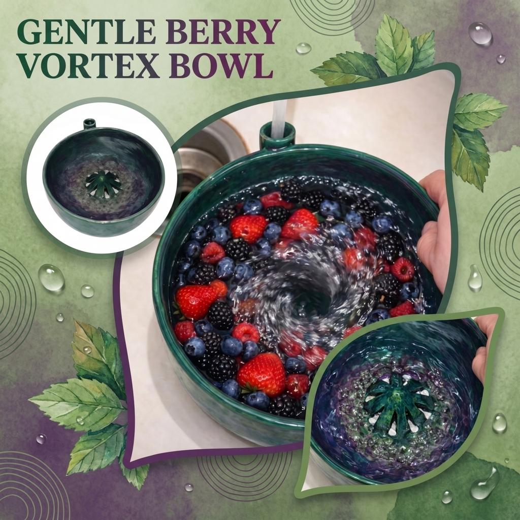 Ceramic Berry Swirl Bowl with Built In Drainage Hole for Washing and Serving Fruits and Vegetables Home Kitchen Use