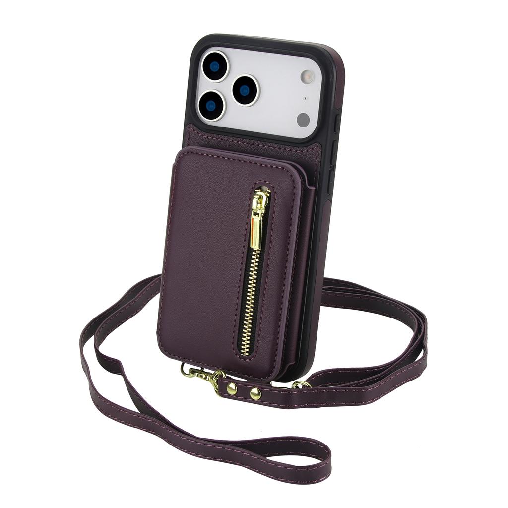 Crossbody Card Slots Zipper Leather Wallet Phone Case for IPhone 17E 16E 17 16 15 14 Plus 13 12 11 Pro Max Protection Cover