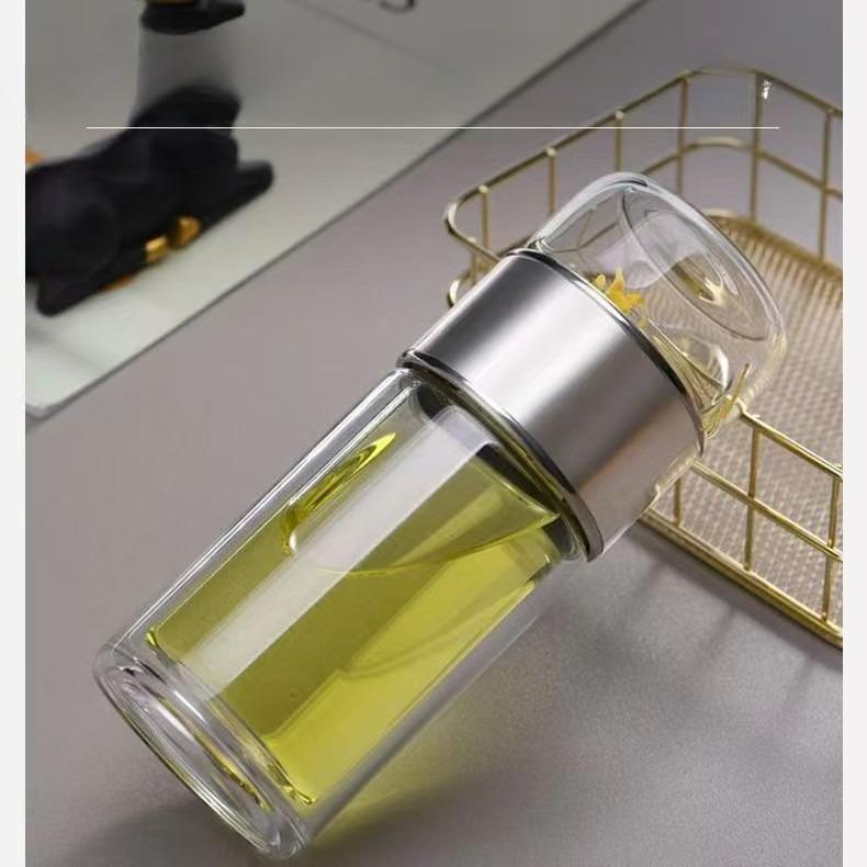 

Double Layer Tea Infuser Glass Cup - Transparent Heat-Resistant Tea Water Separation Mug for Office and Home Use - Portable 500ml серебряный