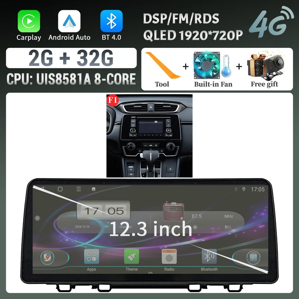 12.3" Car Radio Multimedia For HONDA CRV 2017-2022 Android Multimedia Wireless Androd Carplay Navigation 4G GPS Head Unit Screen