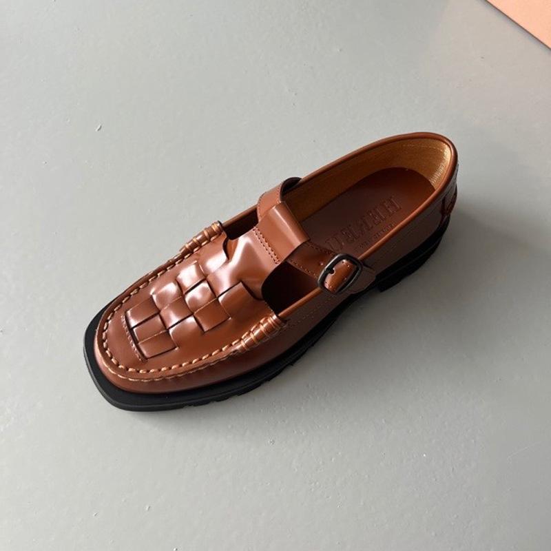 

Туфли Мэри Джейн в стиле ретро: Т-образный ремешок на толстой подошве из коровьей кожи ручной работы для женщин 37 светло-коричневого