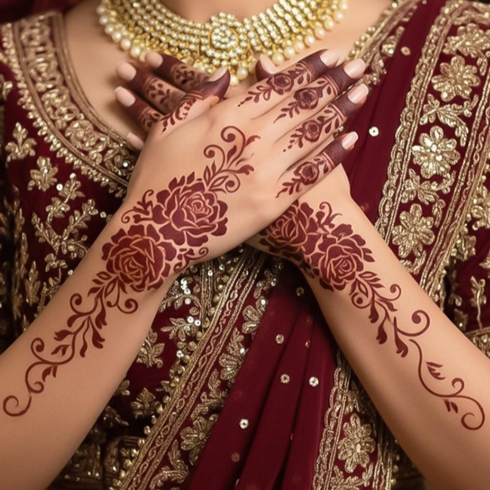 Red Mehndi Stickers Henna Tattoo Stickers Lace Fake Tattoo Body Art Sticker  Girls
