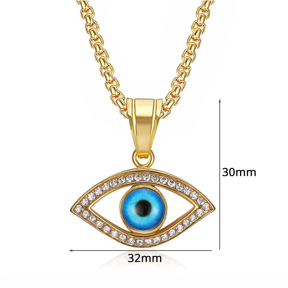 Turkish Blue Evil Eye Pendant Necklaces Female Gold Color Stainless Steel CZ Amulet Charm Necklace For Women Men Jewelry Gift